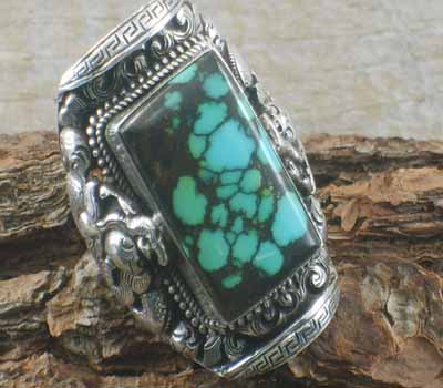 Turquoise Tibetan Ring - sz  10 3/4 - 11